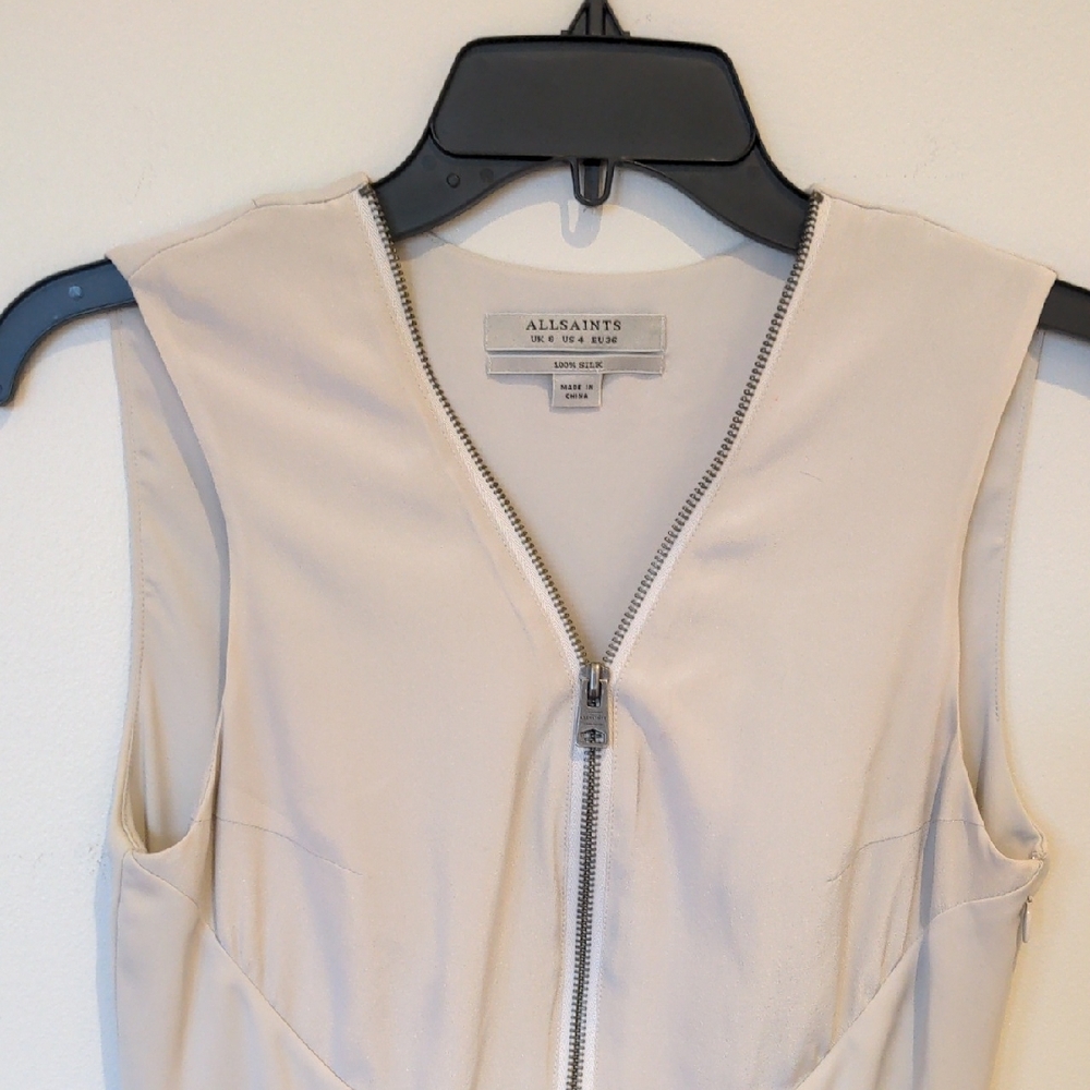All Saints Silk Cream Fit and Flare Party Cocktail Dress Size 4 - Picture 6 of 10